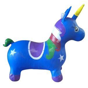 Unicornio Saltarín Inflable Con Sonido Azul
