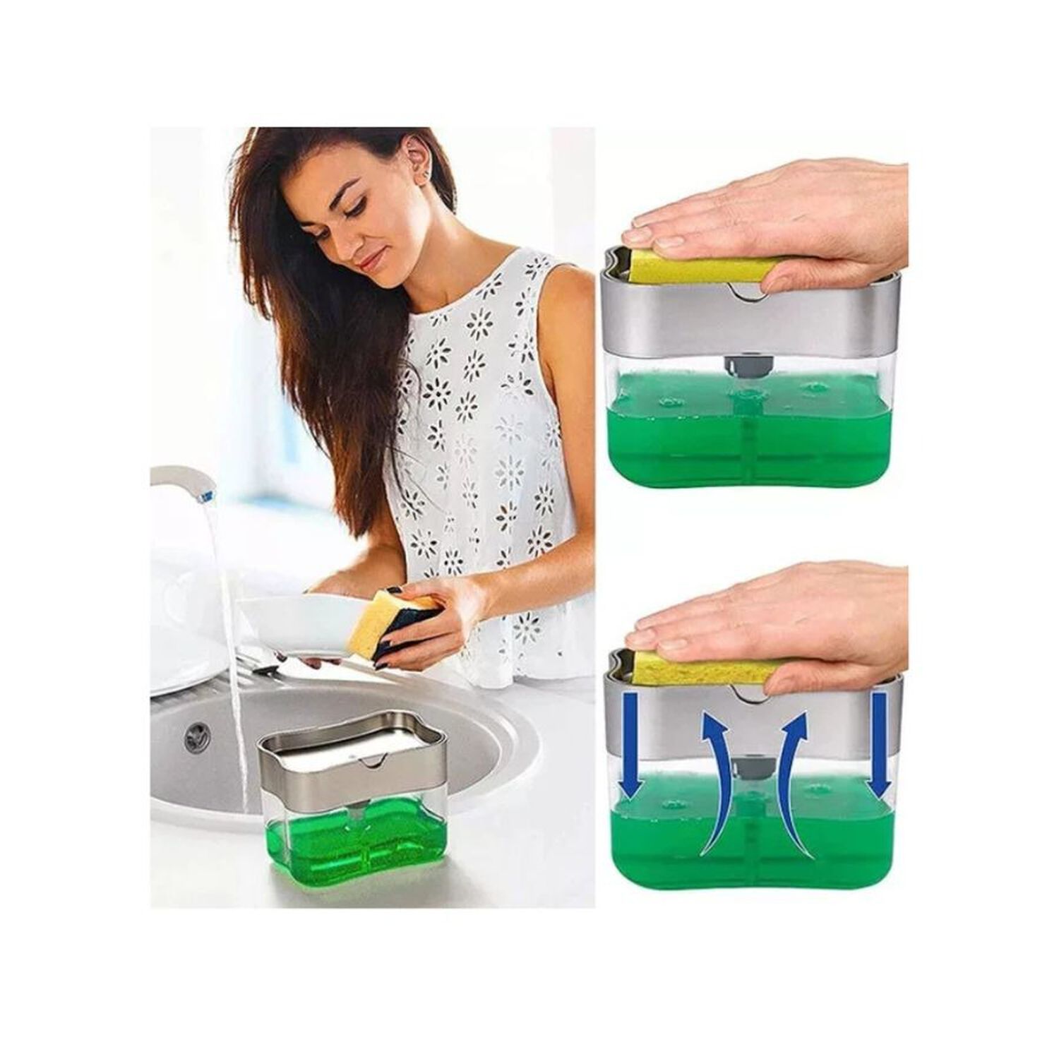 Dispensador De Jabon Liquido Para Lavaplatos Con Esponja image number 2.0