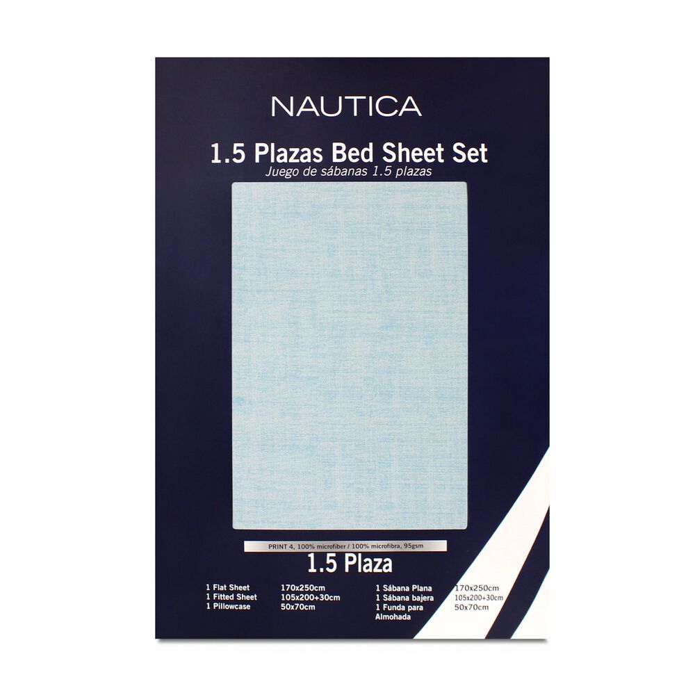 Juego De S&aacute;banas Nautica 3piezas Microfibra 1,5 Plazas Tonos Celeste image number 3.0