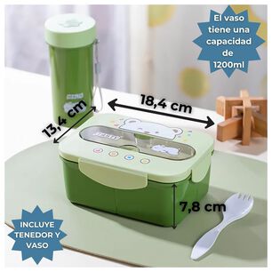 Fiambrera Contenedor Osito Tasty 1200 Ml + Cubiertos T&aacute;per Infantil Green