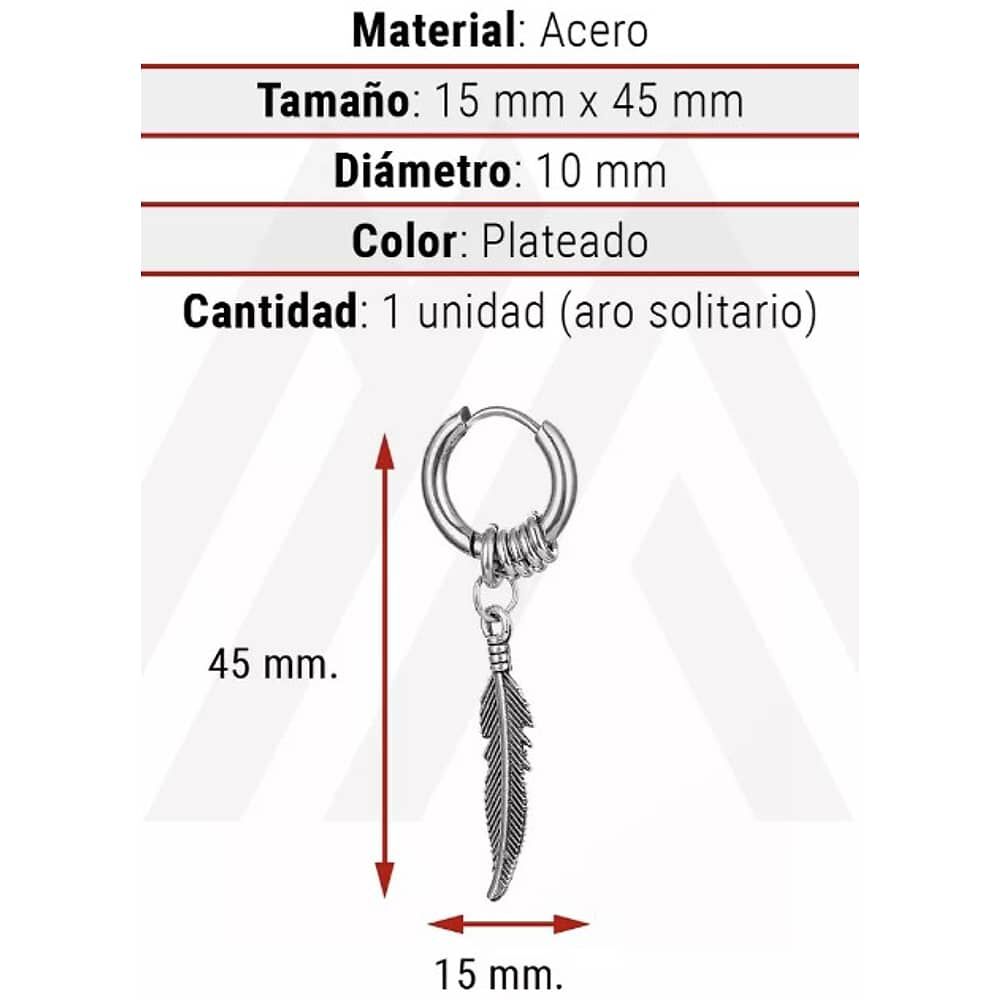 Aros Mujer Hombre Argolla Pluma Colgante Plata image number 2.0