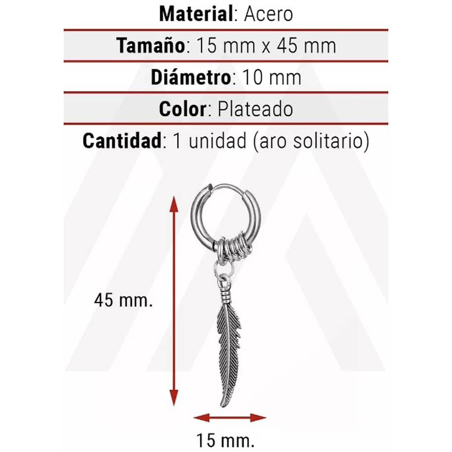 Aros Mujer Hombre Argolla Pluma Colgante Plata image number 2.0