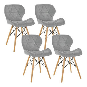 Pack 4 Silla Eames Acolchada Tela De Lino Gris