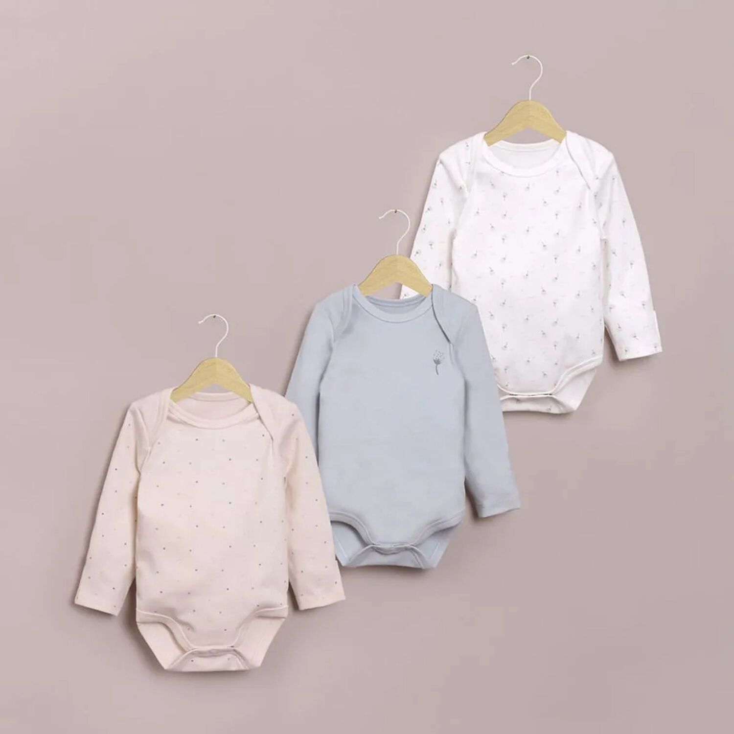 Tripack Bodies Manga Larga Flores Beb&eacute; Ni&ntilde;a 06 Meses Opaline image number 1.0