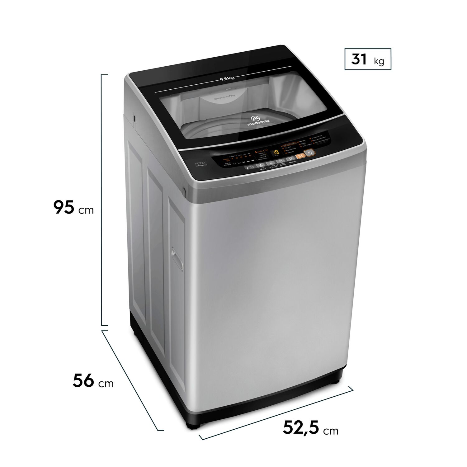 Lavadora Autom&aacute;tica 9,5kg Fuzzy Autom&aacute;tico 9,5 Szg Gris image number 1.0