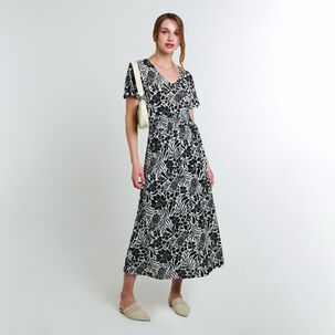 Vestido Largo Manga Corta Cuello V Mujer Lesage