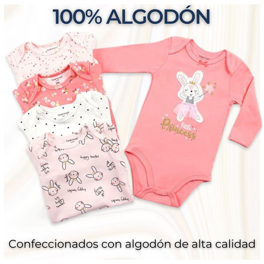 Pack 5 Bodys Beb&eacute; Ni&ntilde;a Manga Larga Tedmimak 100% Algod&oacute;n Rabbit Princess image number 1.0