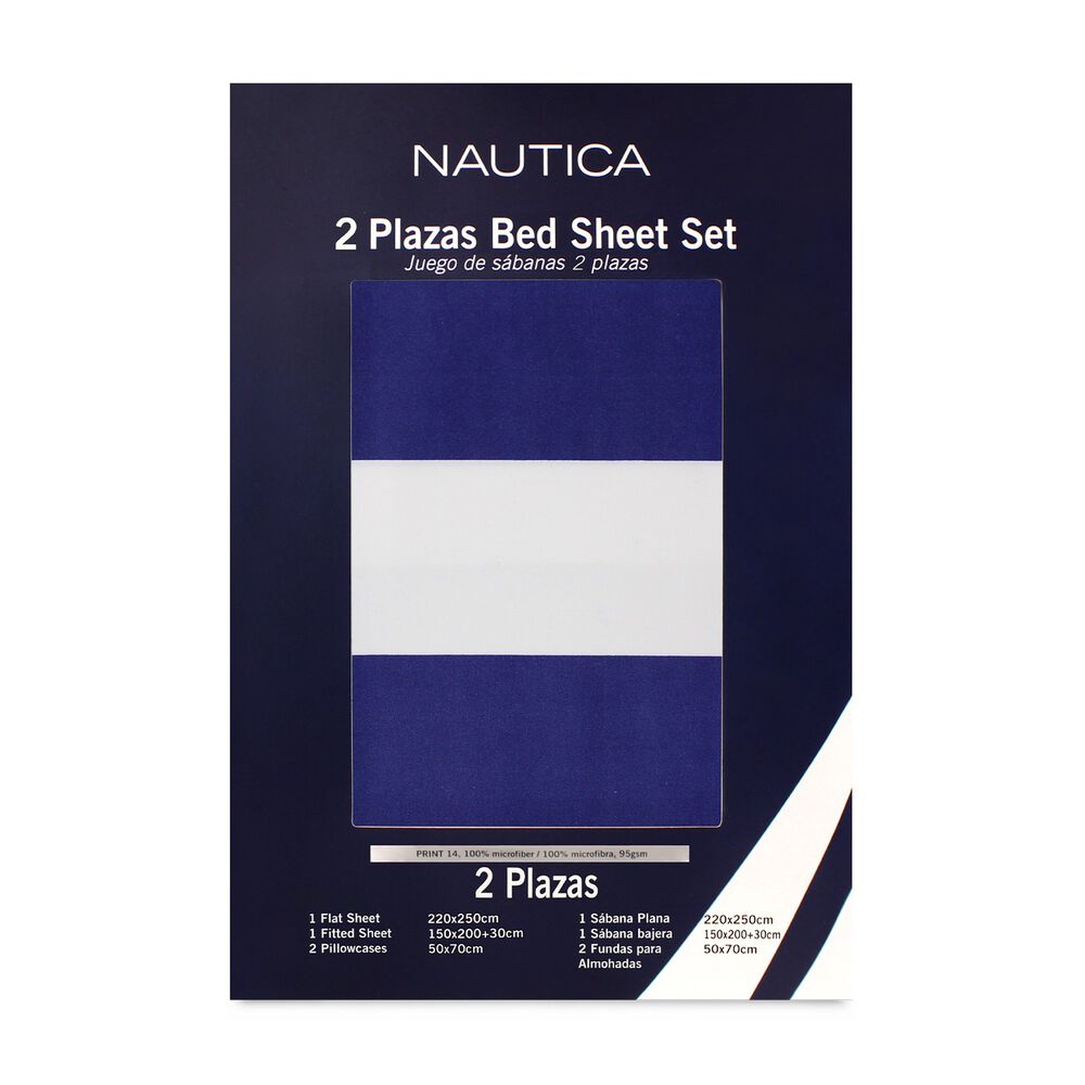 Juego De S&aacute;banas Nautica 4 Piezas Microfibra 2 Plazas Dise&ntilde;o Azul Marino image number 3.0