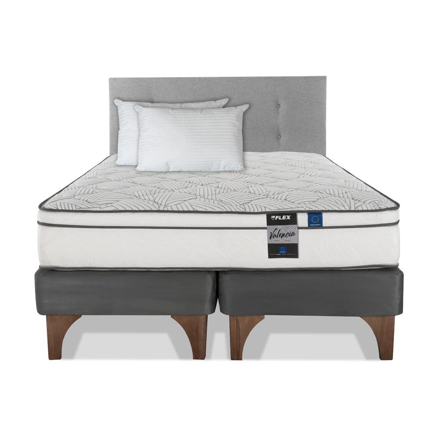 Cama Europea Flex Valencia / 2 Plazas / Base Dividida + Respaldo + Almohadas image number 1.0