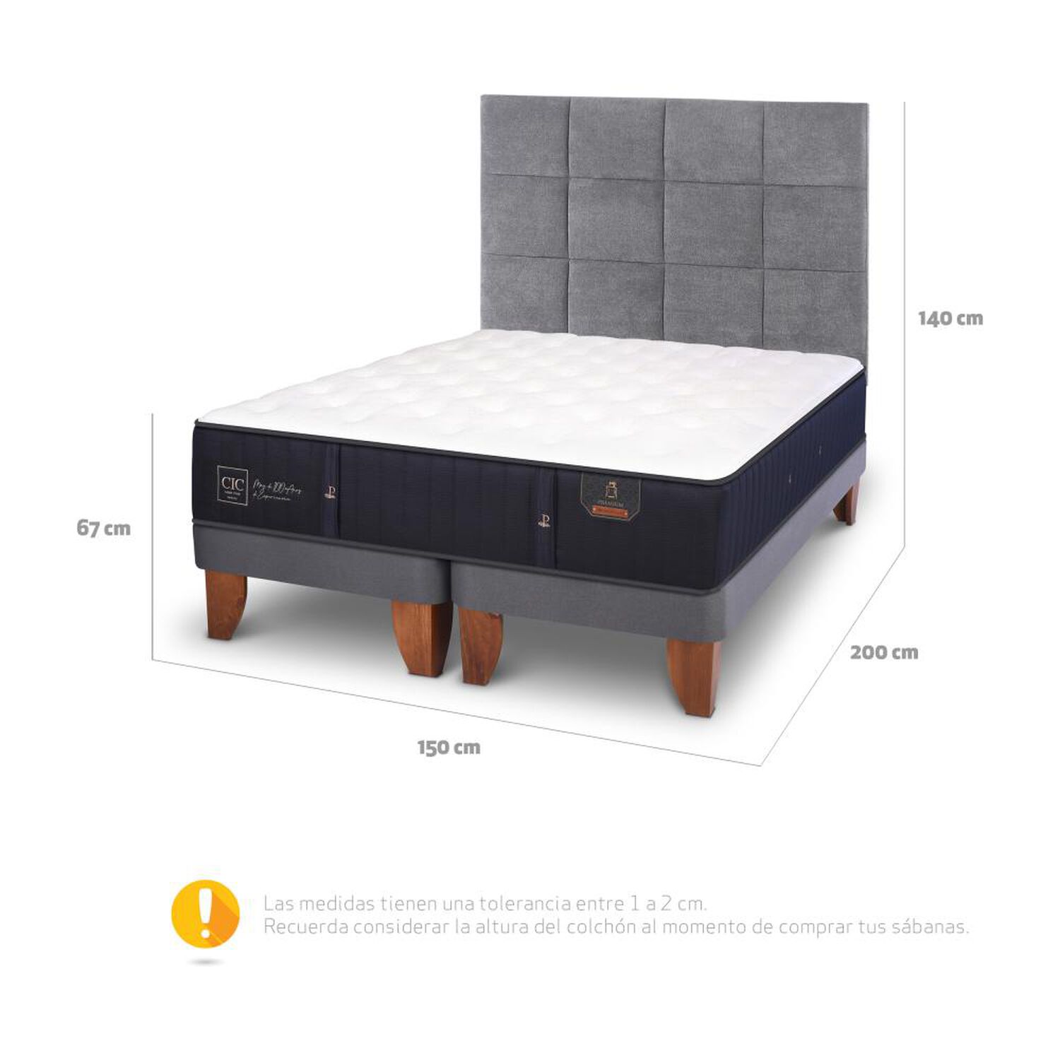 Cama Europea Cic Premium / 2 Plazas / Base Dividida + Respaldo image number 2.0