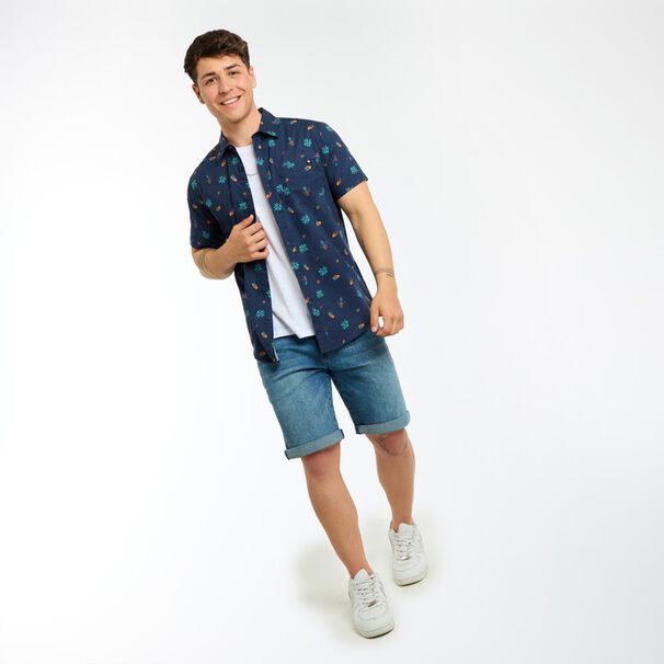 Camisa Estampada Slim Manga Corta Hombre Skuad