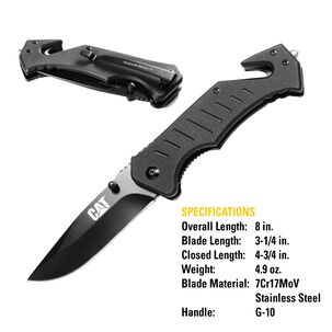 Cuchillo Navaja Plegable Cat 980012 Punta Curva Con Rotura De Vidrio Y Cortador De Banda