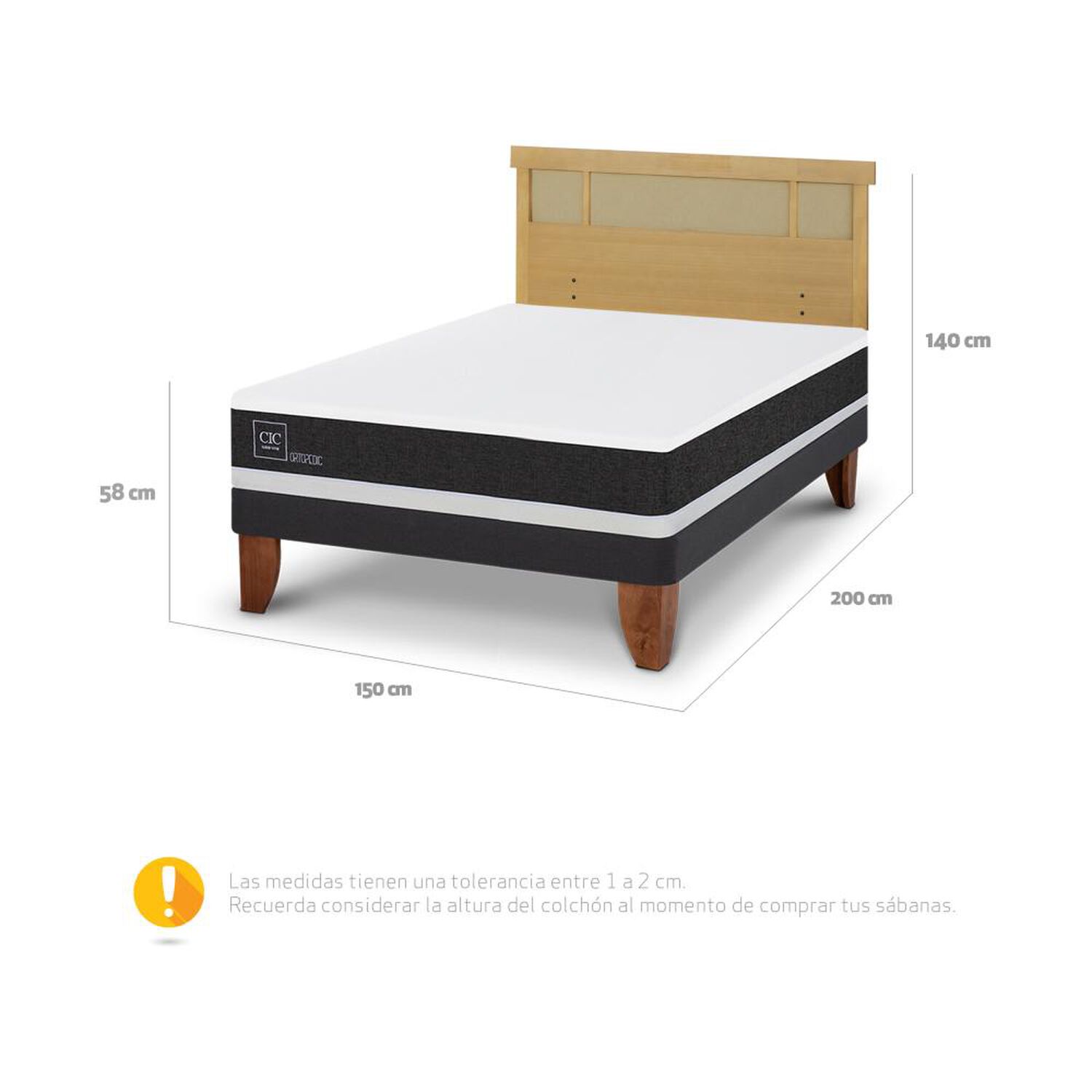 Cama Europea Cic Ortopedic / 2 Plazas / Base Normal + Respaldo image number 3.0