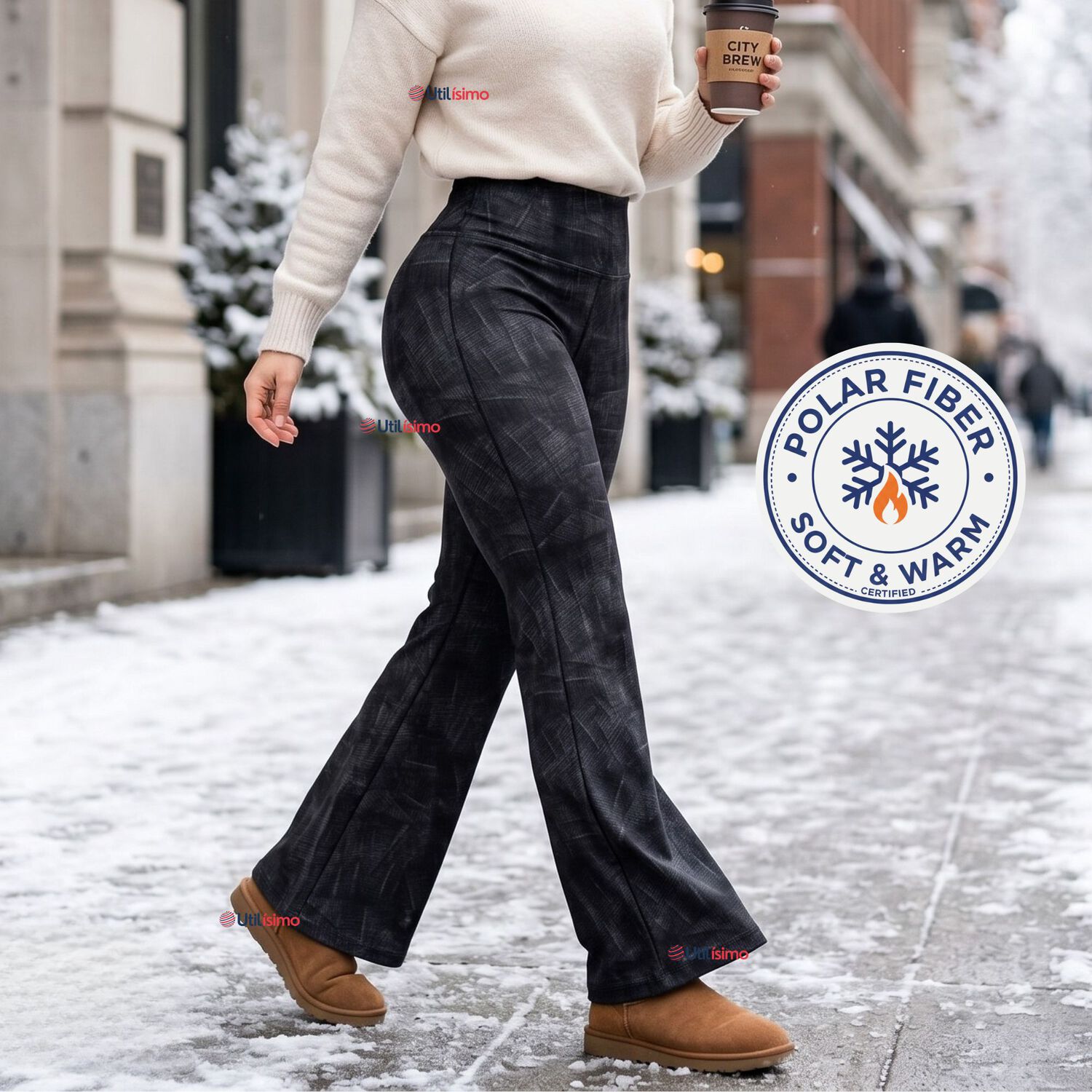 Calza Pantal&oacute;n Polar Con Chiporro Palazzo Mujer Elasticada T&eacute;rmica Negra image number 0.0