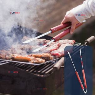 Pinzas Para Parrilla Y Cocina Acero Inoxidable Mango Madera
