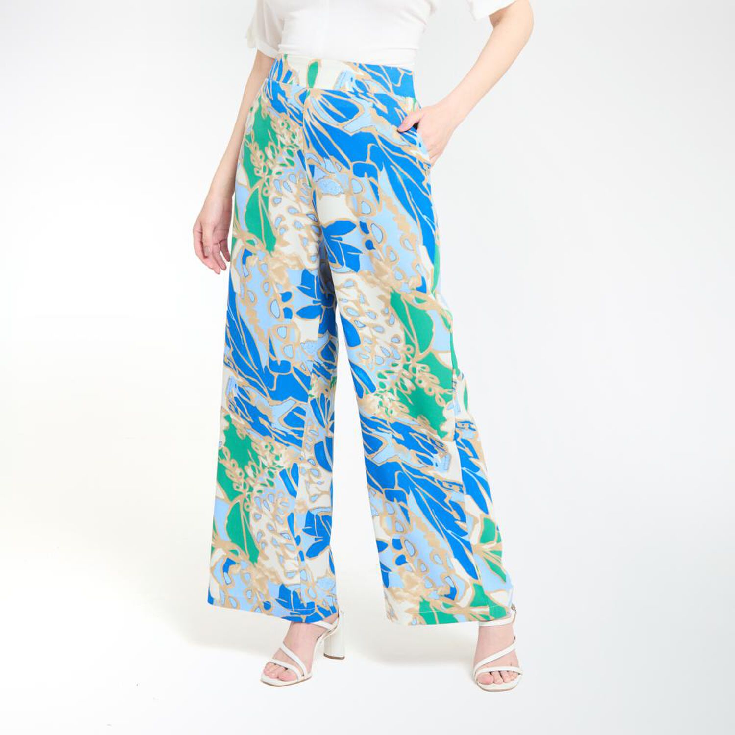 Pantal&oacute;n Full Print Pretina El&aacute;sticada Tiro Alto Relax Mujer Lesage image number 0.0