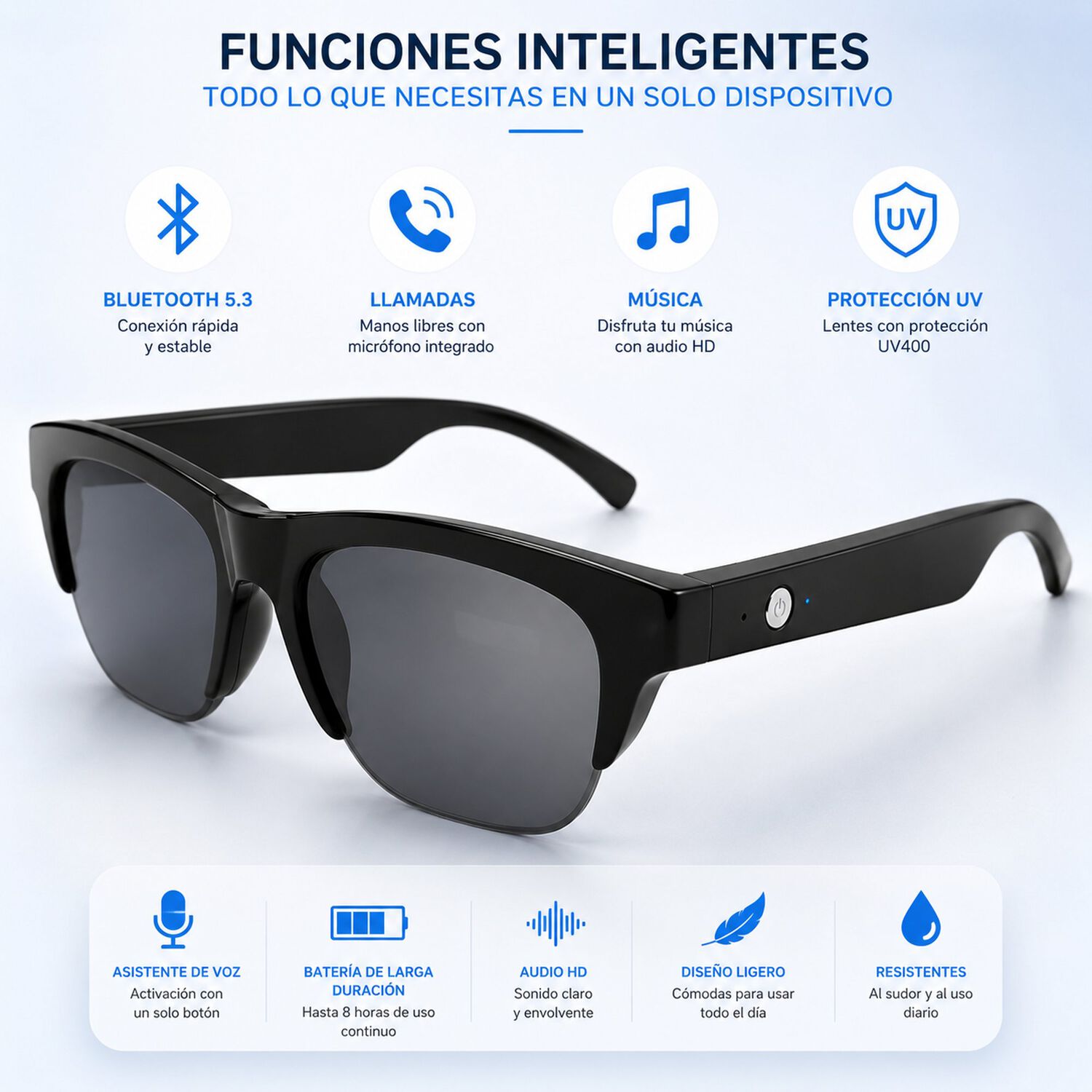 Gafas Lentes Inal&aacute;mbricas Inteligentes De Sol F06 Bluetooth image number 6.0