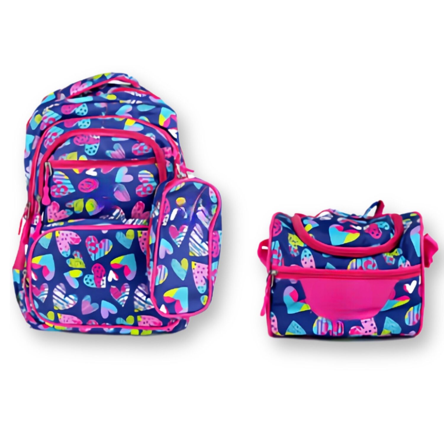 Pack Mochila Lonchera Estuche 45cm Juvenil Escolar Full Color Hearts image number 0.0
