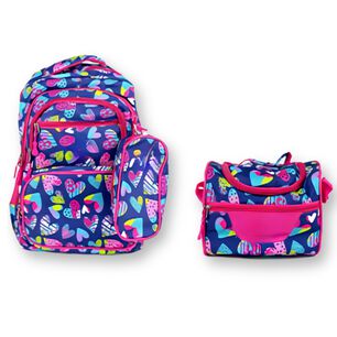 Pack Mochila Lonchera Estuche 45cm Juvenil Escolar Full Color Hearts