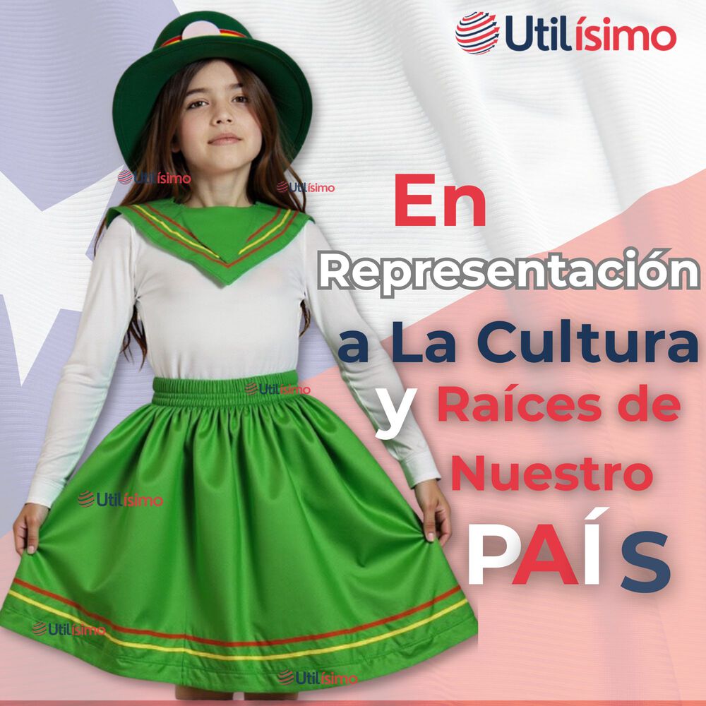 Pack 6 Traje Nortino Con Polera Fiestas Patrias Baile Nortino Verde image number 6.0