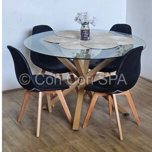 Comedor Warwick 120cm + 4 Sillas Capitonne Ecocuero Vintage Negro