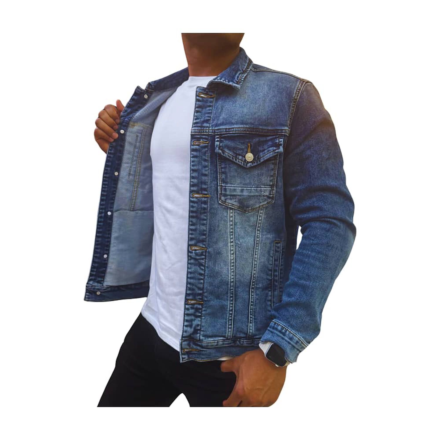 Chaqueta Denim Mezclilla Hombre Desgastada image number 1.0