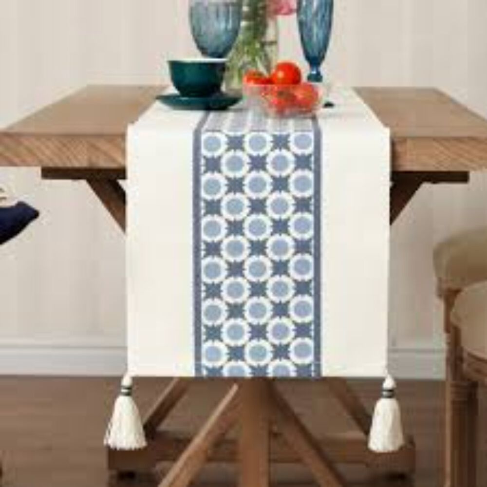Camino De Mesa Tejido Azul - Dise&ntilde;o Estrella image number 2.0