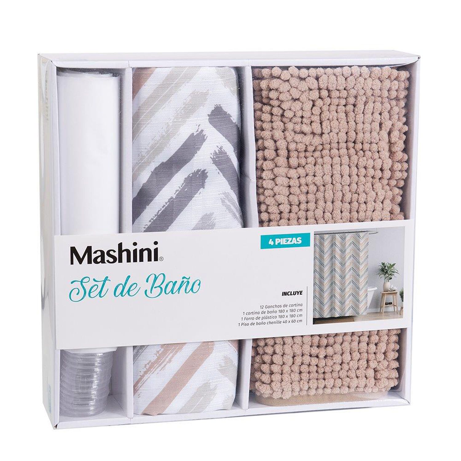 Set Cortina Ba&ntilde;o 4 Pzas Caja Mashini Rongo image number 2.0