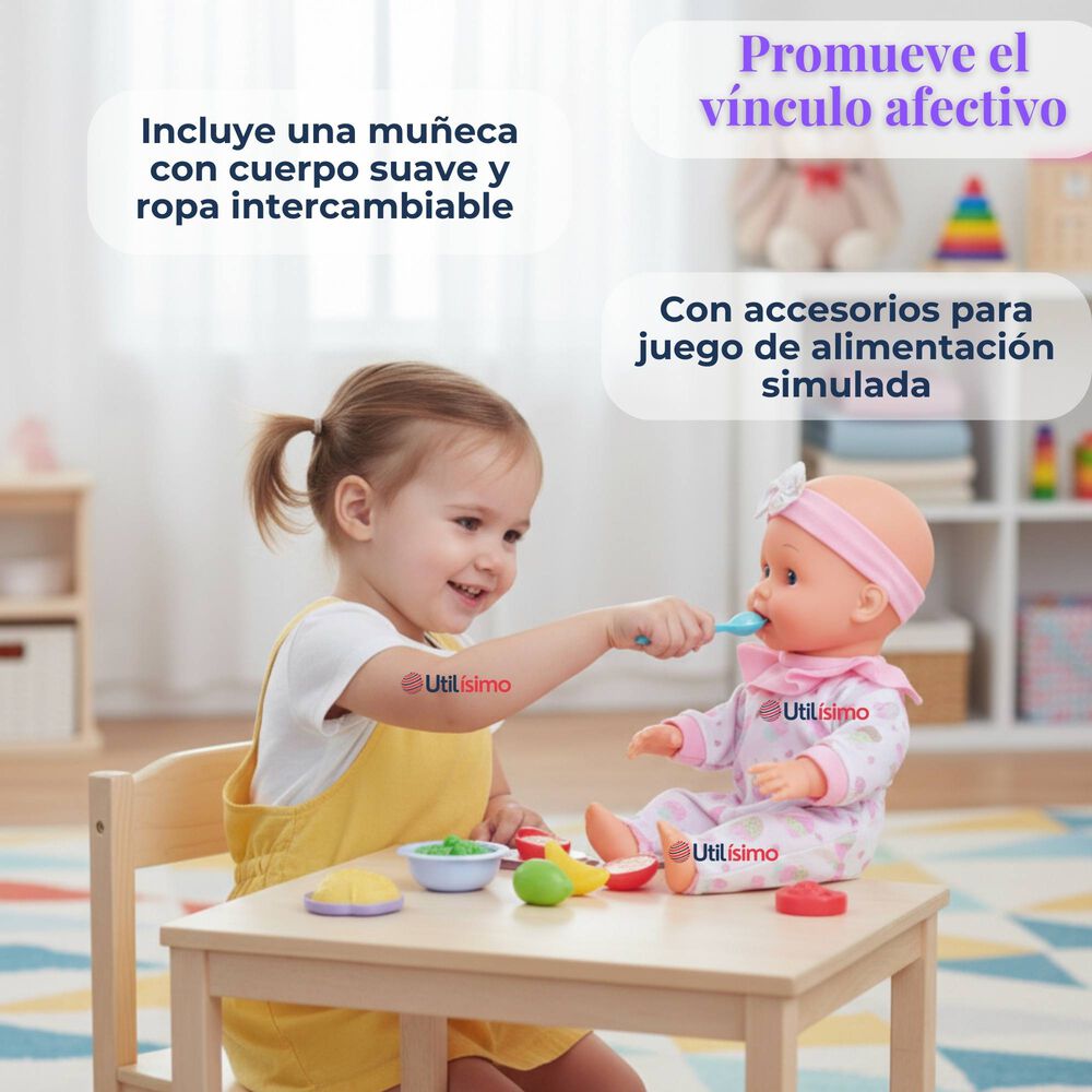 Mu&ntilde;eca Bebe Juguete Con Set Para Ba&ntilde;o Con Accesorios image number 9.0