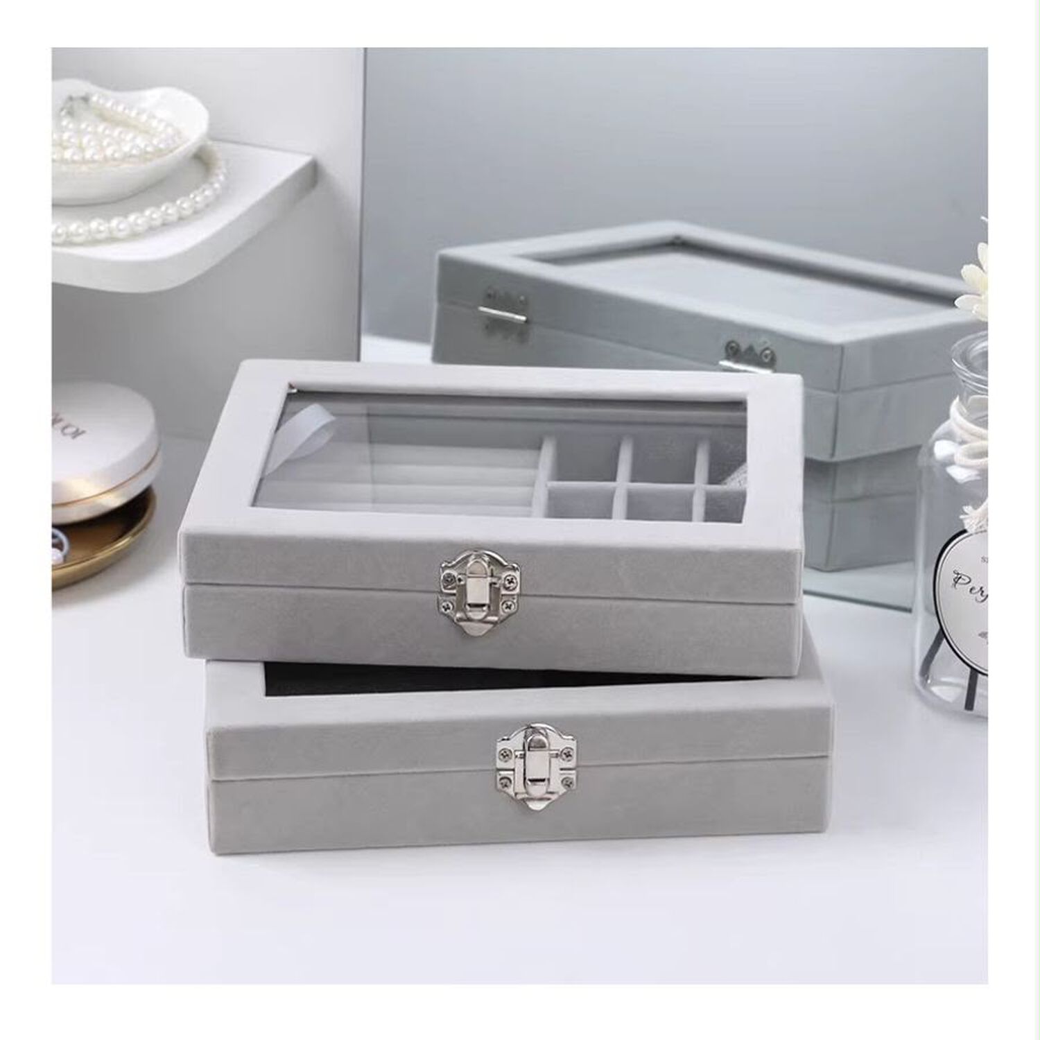Alhajero Caja Organizadora De Joyas Portatil Gris image number 6.0