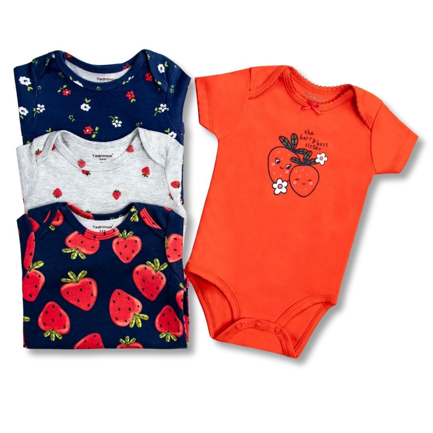Pack 4 Bodys Ni&ntilde;a Manga Corta Tedmimak 100% Algod&oacute;n Rojo Fresa image number 1.0