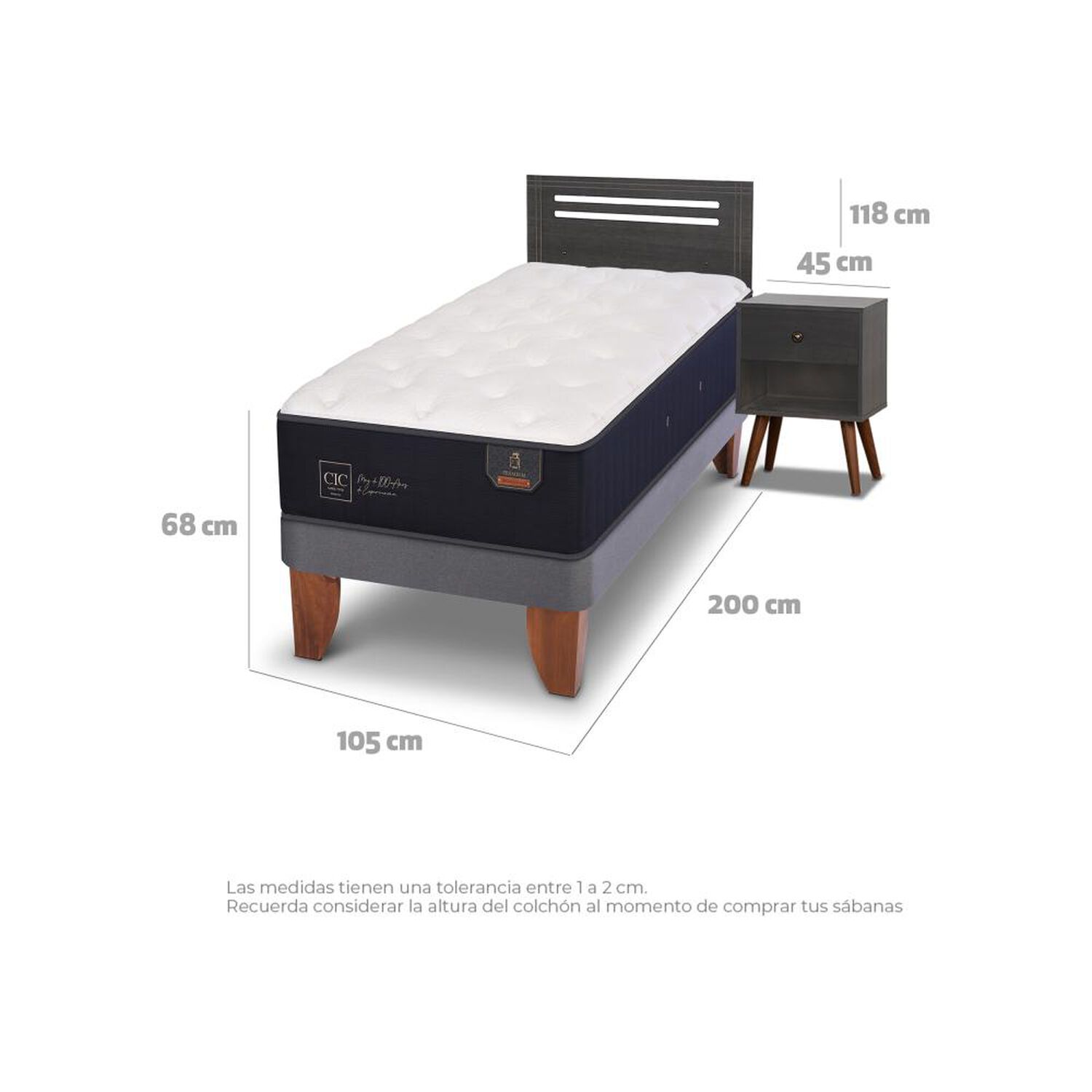 Cama Europea Cic Premium / 1.5 Plazas / Base Normal + Set De Maderas image number 3.0