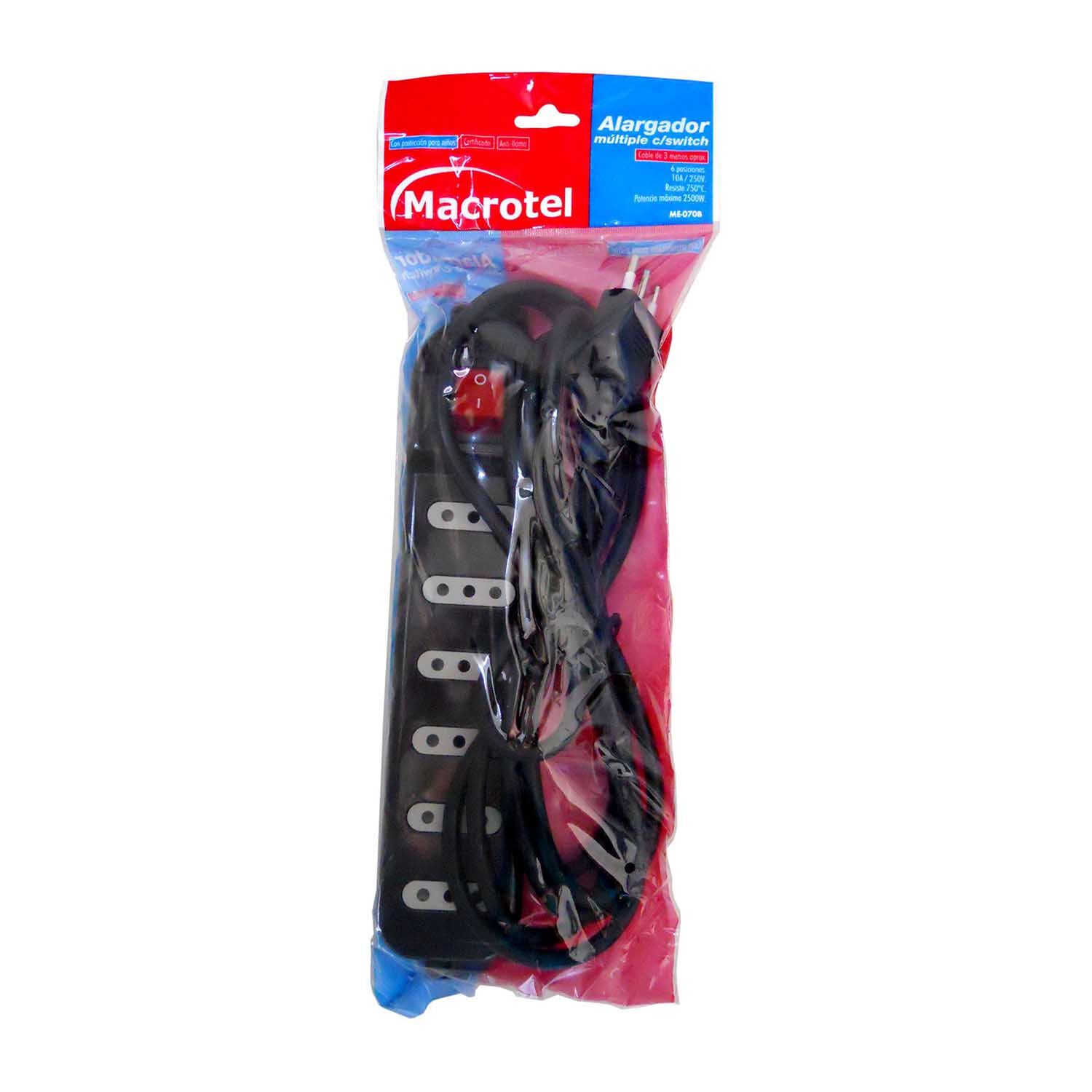Alargador Macrotel 6 Tomas 3m Con Switch Negro image number 8.0