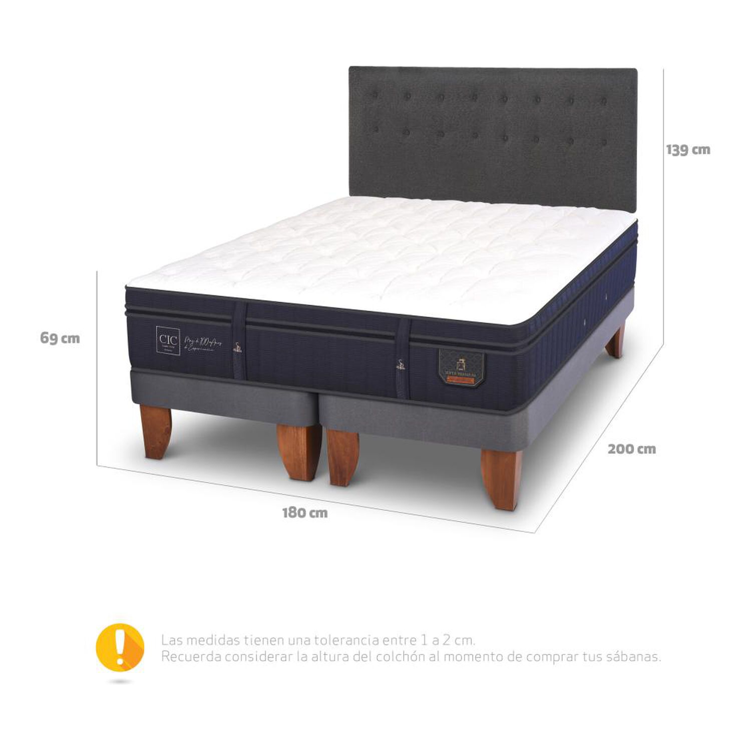 Cama Europea Cic Super Premium / King / Base Dividida + Respaldo image number 4.0