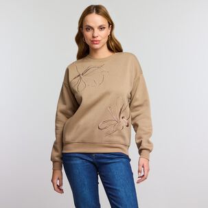 Polerón Liso Diseño Flor Bordado Cuello Redondo Mujer Kimera