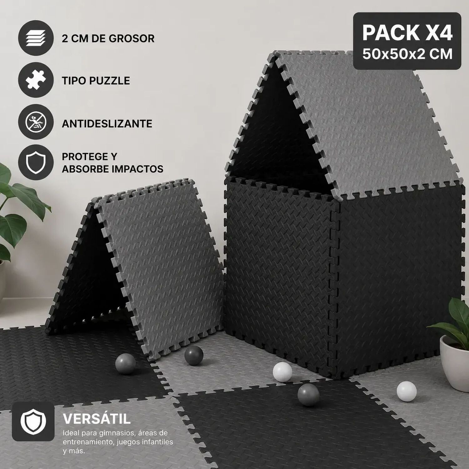 Pack X4 Tatami Piso Goma Eva 50x50x2 Alfombra Ejercicio image number 2.0