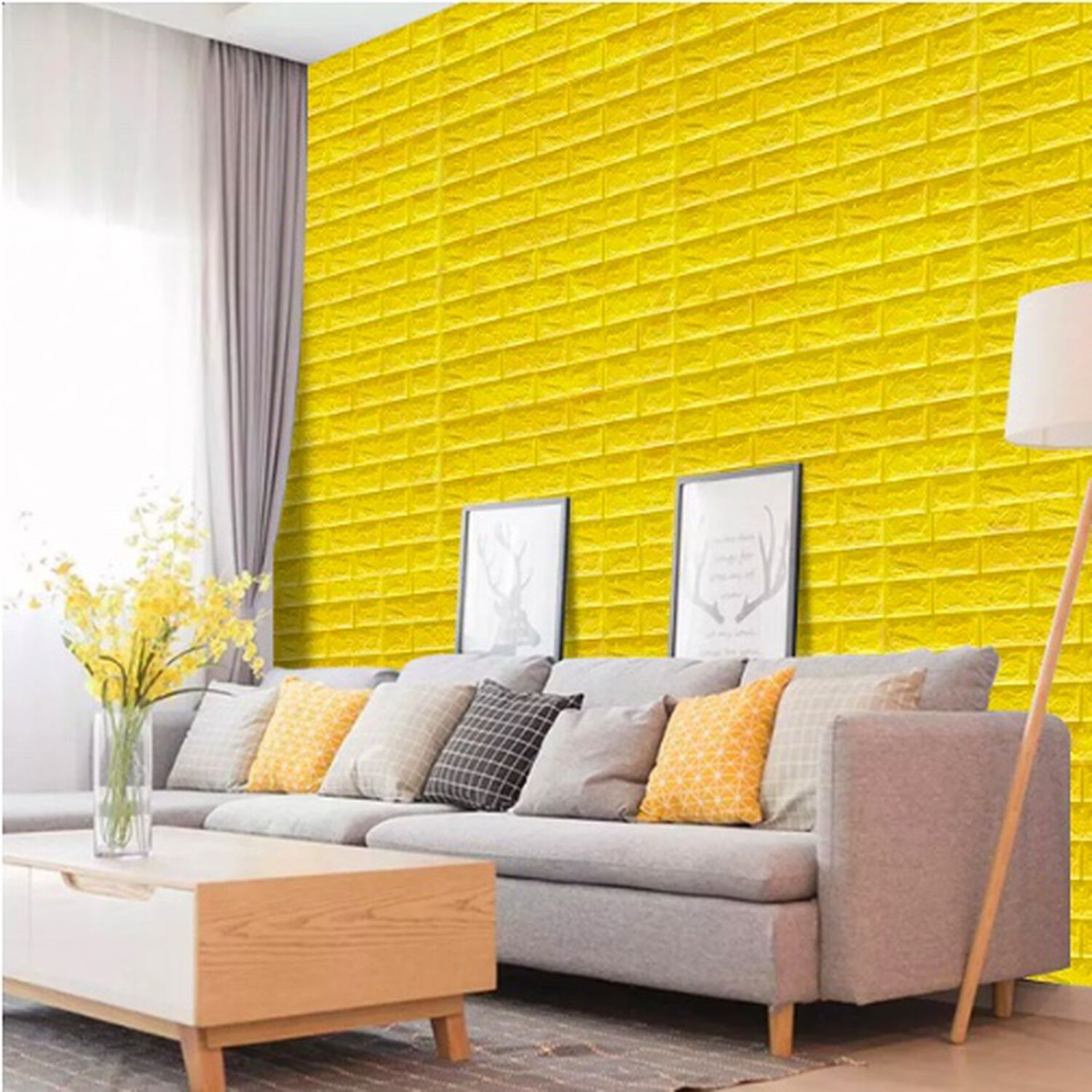 Pack 10 Lamina Papel Mural Autoadhesivo 3d Amarillo image number 5.0