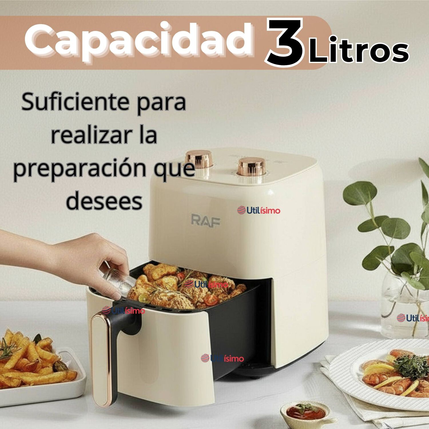Freidora De Aire Manual Capacidad 3 Litros 1300w De Potencia image number 3.0