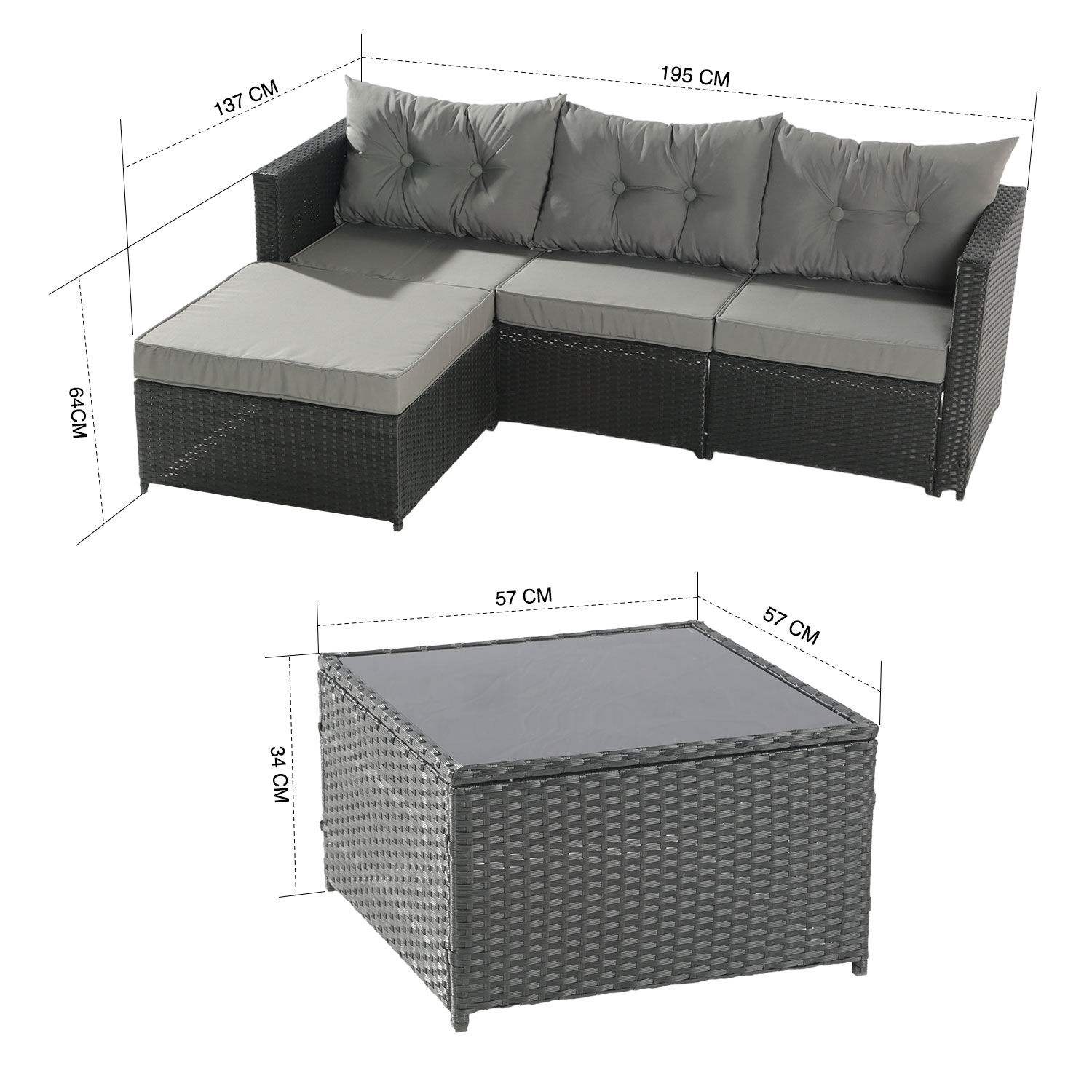 Seccional Intercambiable 3 Cuerpos Terraza Sofa + Mesa Gris image number 7.0