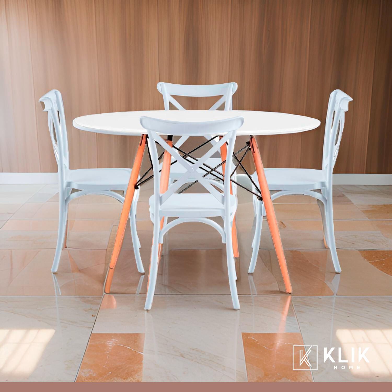 Comedor Eames 80cm Redonda Blanca + 4 Sillas Crossback Danubio Blancas image number 1.0