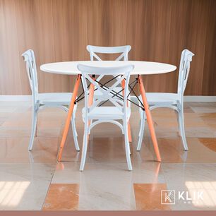 Comedor Eames 80cm Redonda Blanca + 4 Sillas Crossback Danubio Blancas