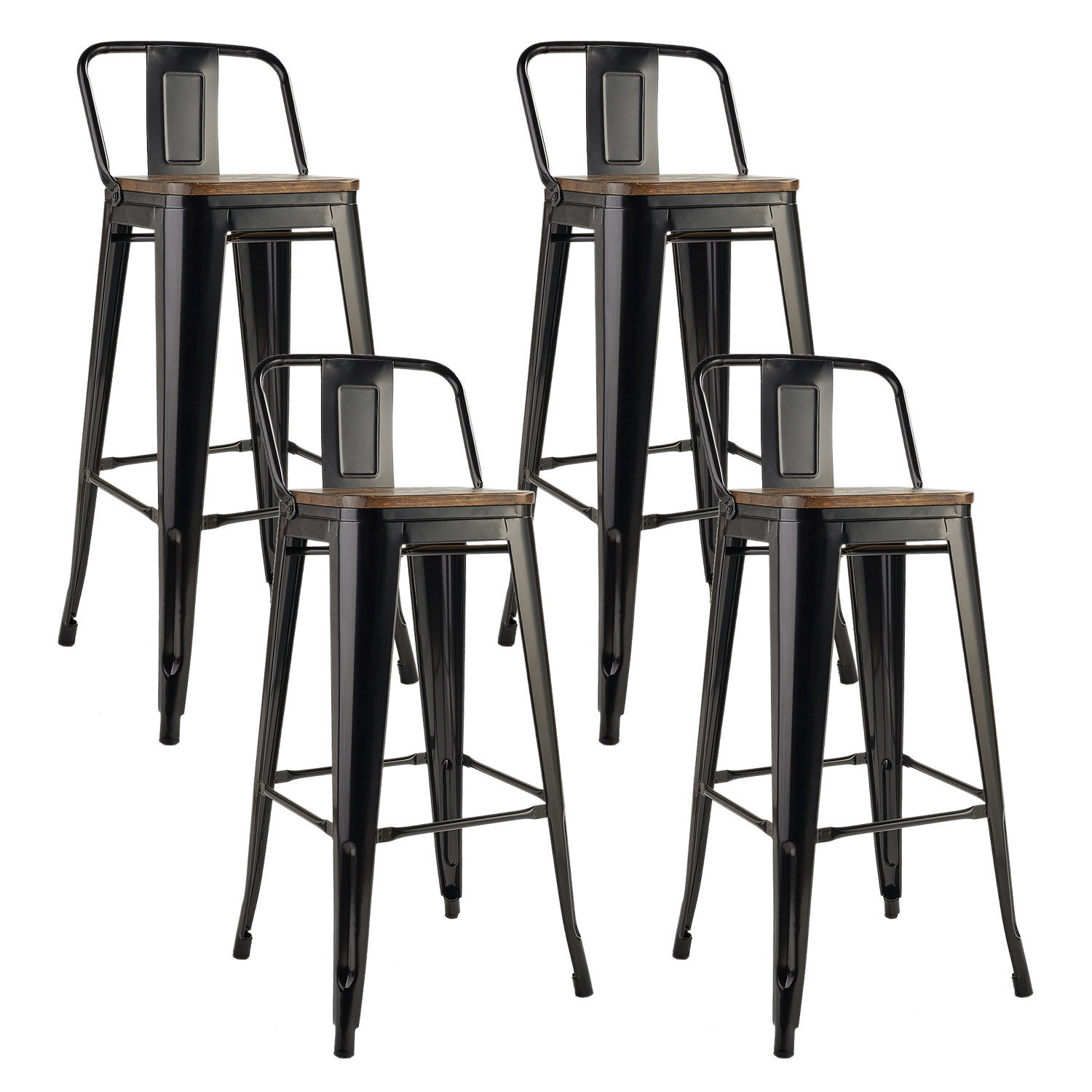 Pack 4 Pisos De Bar Tolix Asiento De Madera Negro Novahus image number 0.0