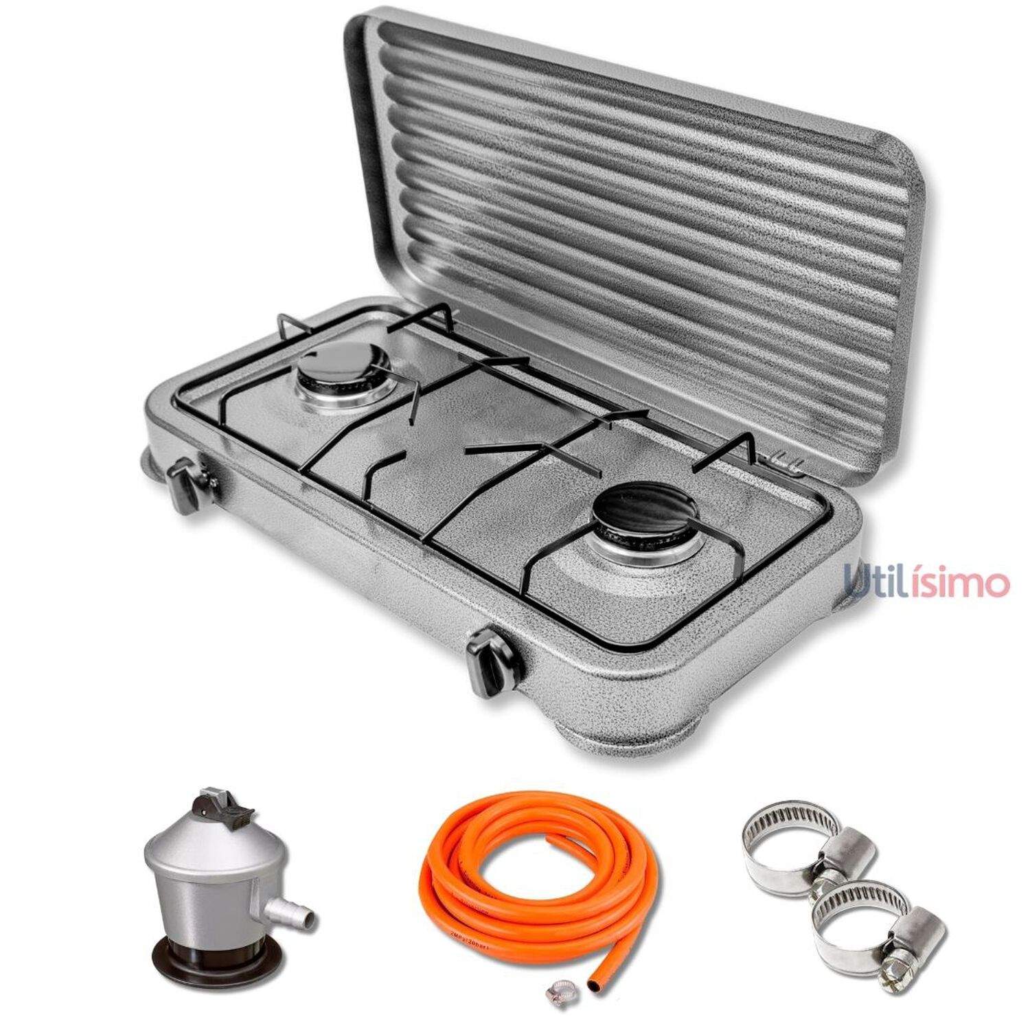 Cocinilla Encimera A Gas Licuado 2 Platos Gris + Kit De Instalaci&oacute;n image number 0.0