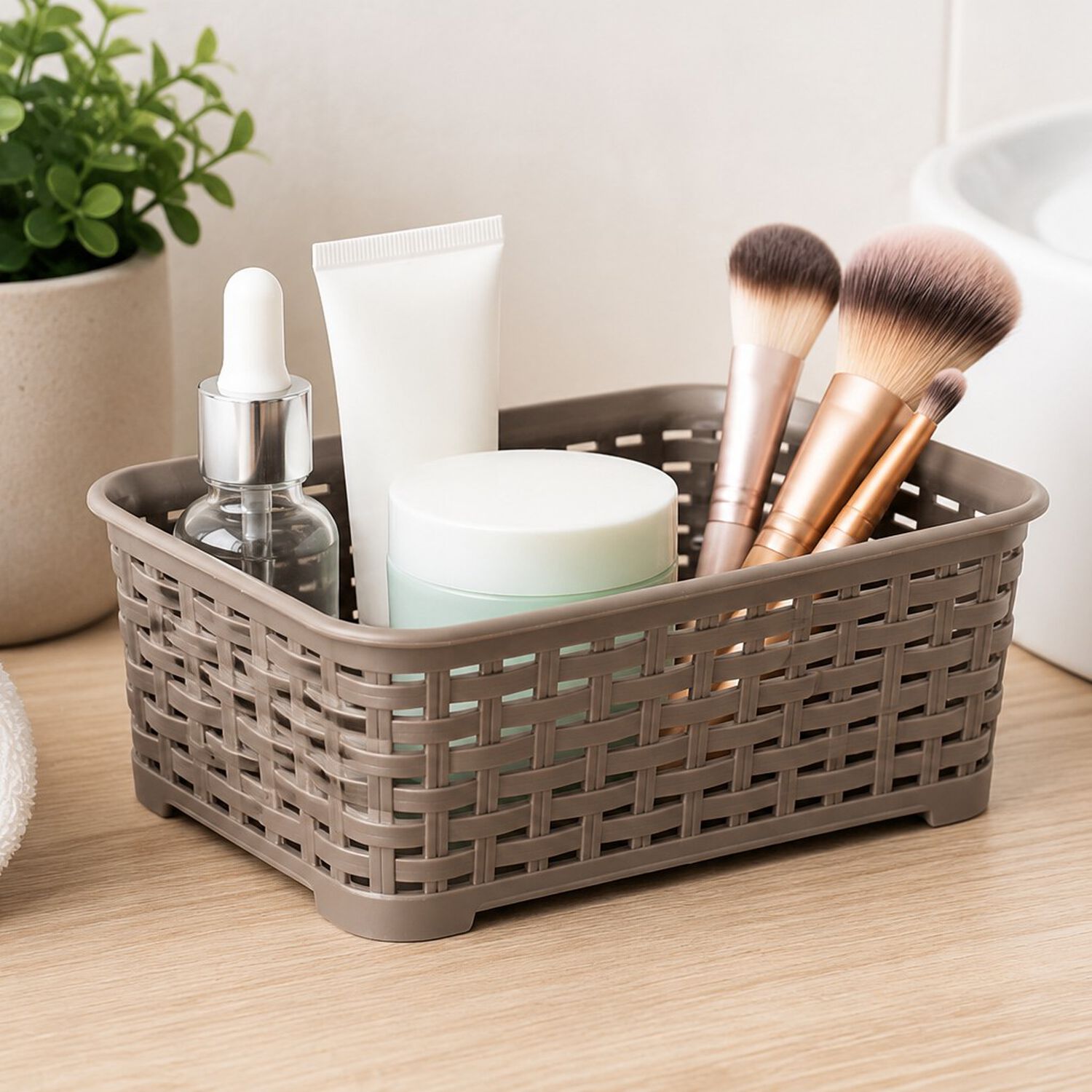 Canastilla Canasta Organizadora Multiusos Estilo Rattan 1.4 Litros Marca Reyplast Color Taupe image number 1.0