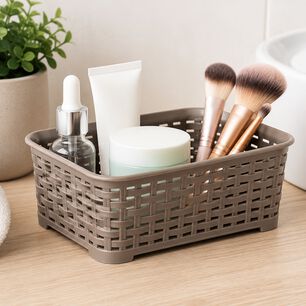 Canastilla Canasta Organizadora Multiusos Estilo Rattan 1.4 Litros Marca Reyplast Color Taupe