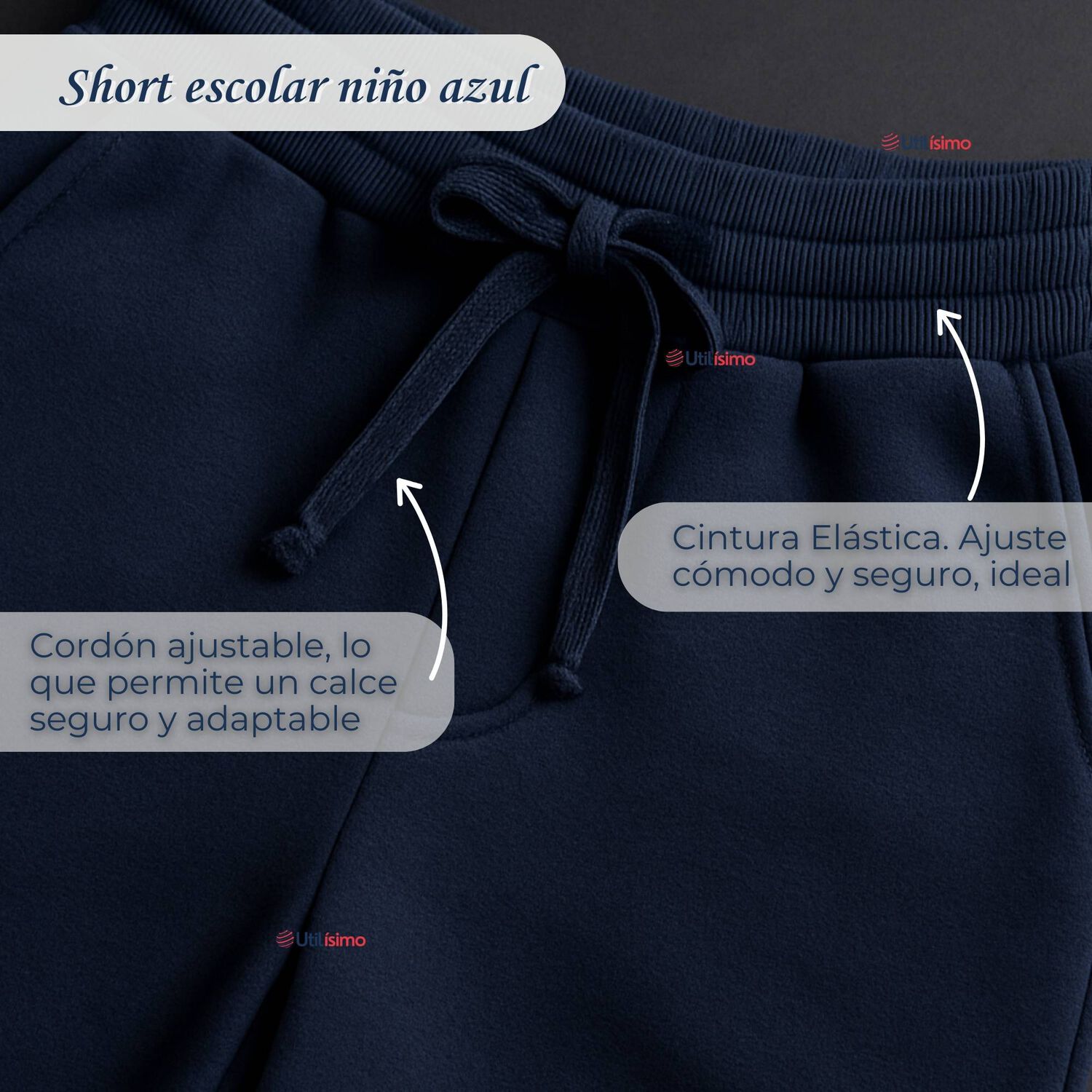 Pantal&oacute;n Corto Short Ni&ntilde;o Algod&oacute;n Deportivo Escolar Azul Marino image number 3.0