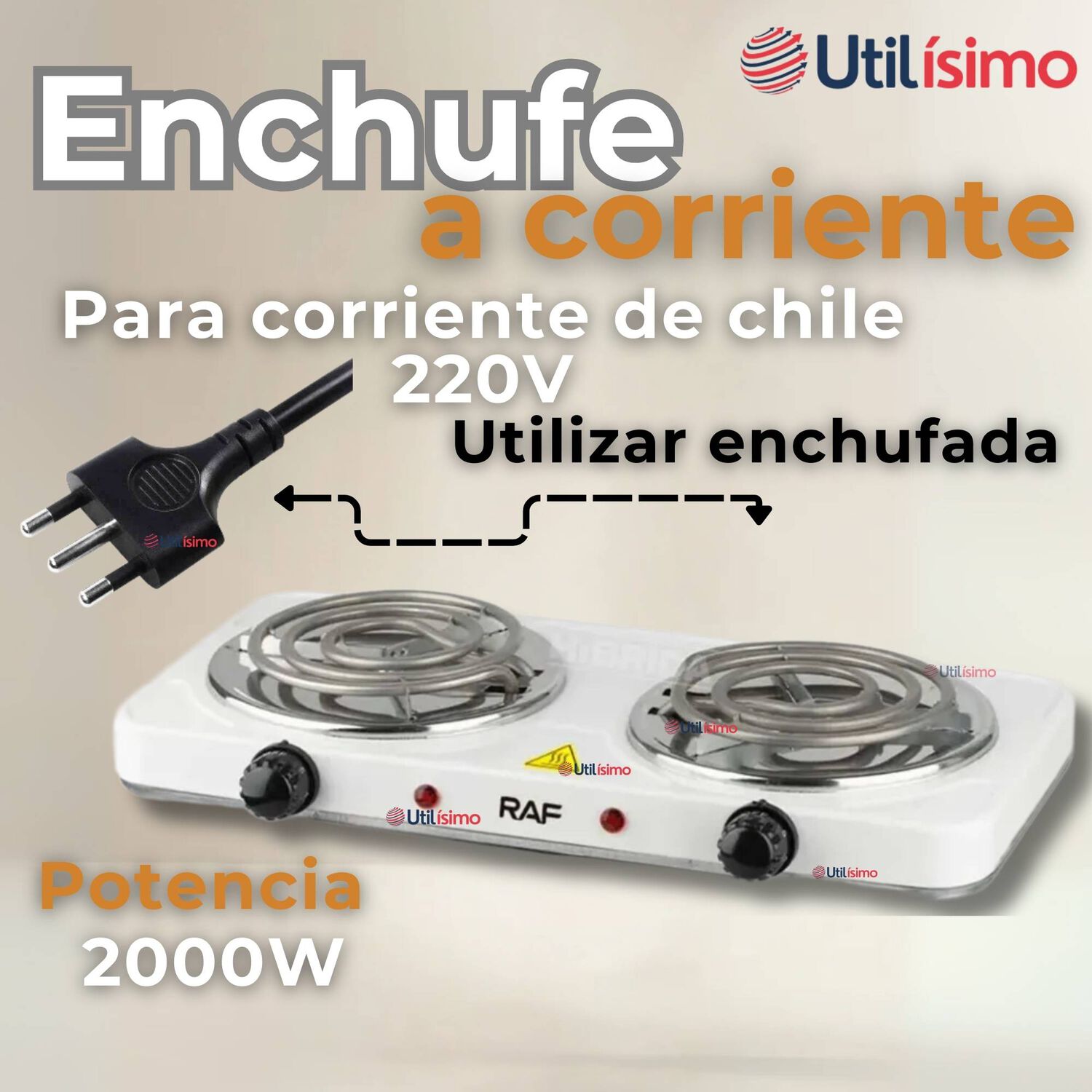 Cocina El&eacute;ctrica 2 Platos 2000w Cocinilla Port&aacute;til Blanco image number 7.0
