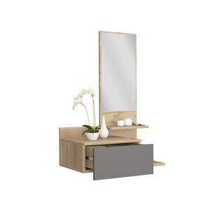 Mueble Recibidor Pared Con Espejo 1 Cajon Fm-002c - Caf&eacute; Claro