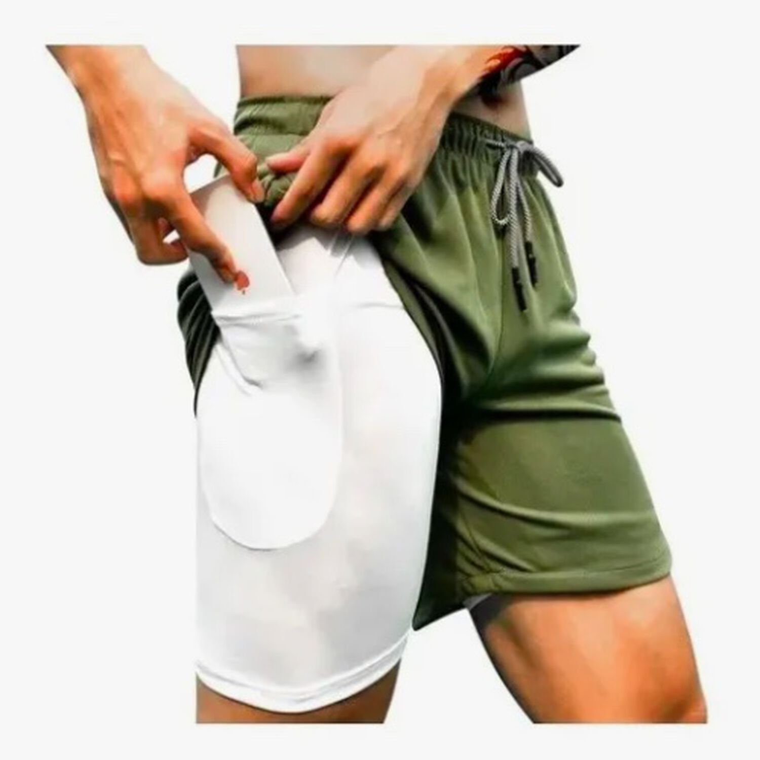 Short Gimnasio Con Licra Deportiva 2 En 1 Hombre Correr Verde L image number 1.0