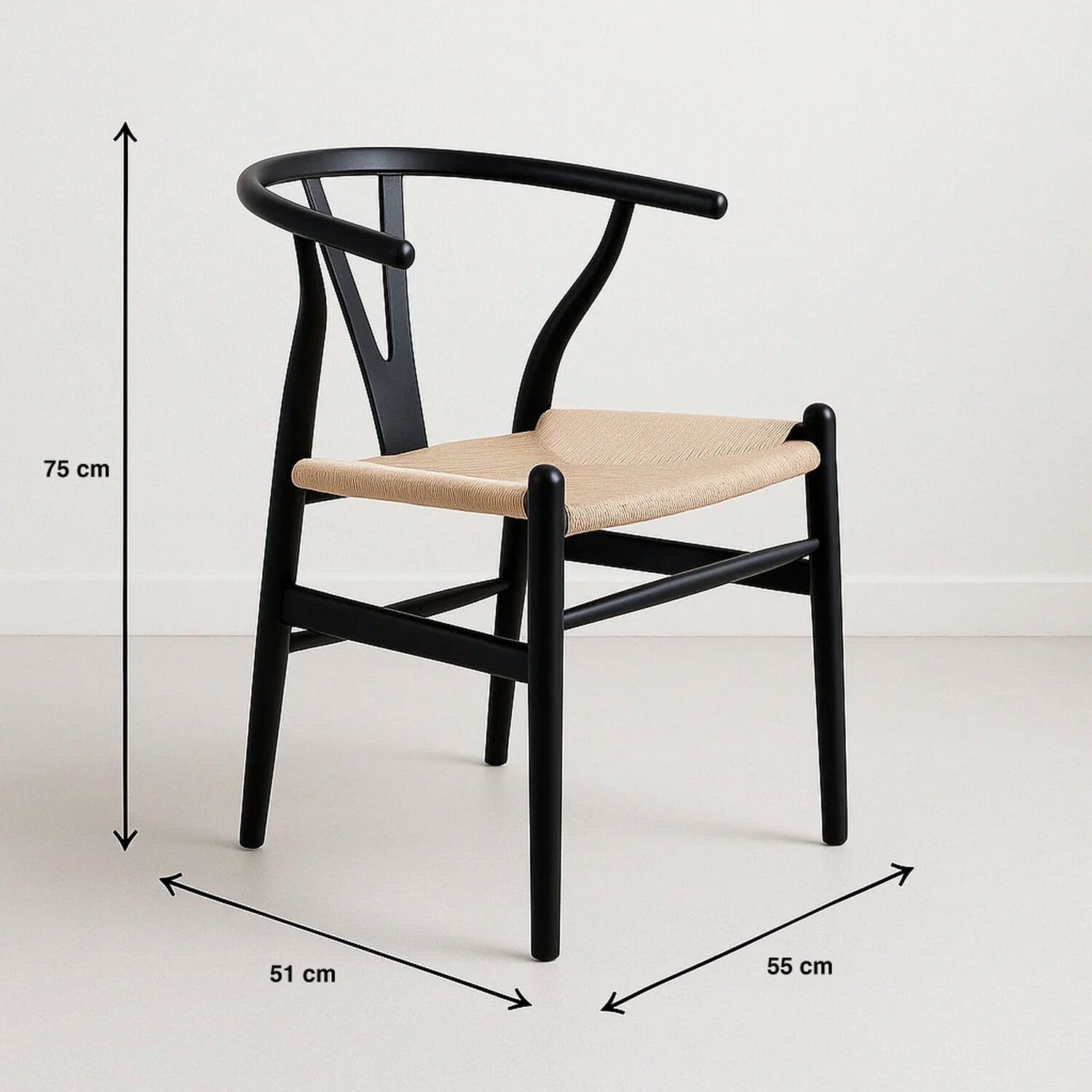 Silla Wishbone Madera Negra Y Asiento Claro image number 7.0